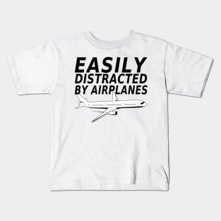 Easily Distracted By Airplanes Retro Airplane Funny Pilot Kids T-Shirt